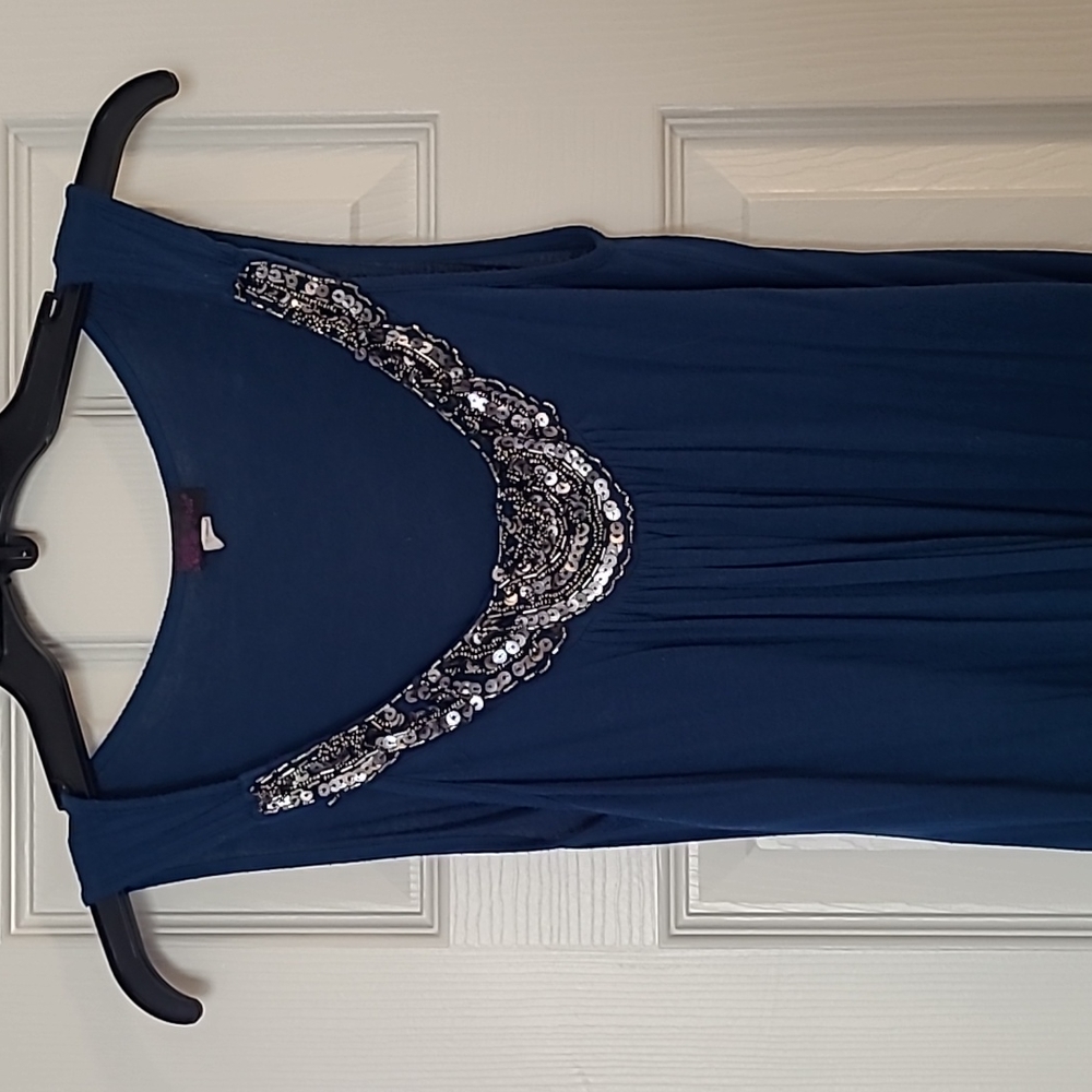 Blue Sequined Sleevless Blouse